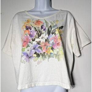 Vtg Soft As A Grape Cropped Tee Large Floral Bouquet Cheverie Short Sleeve 1994
